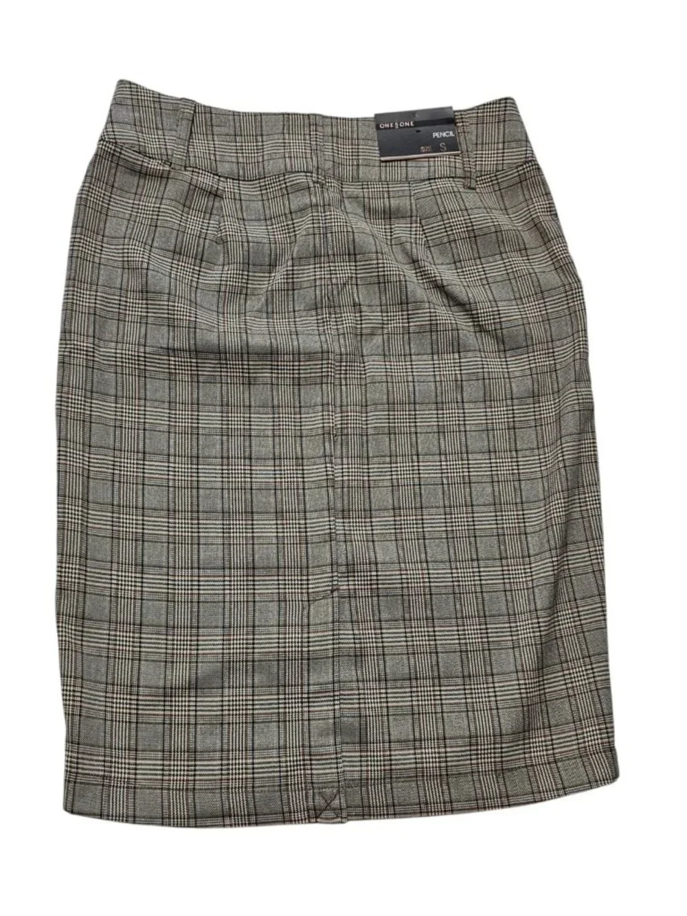 one 5 one Plaid Pencil Skirt Small Brown Glen Check High Rise Preppy